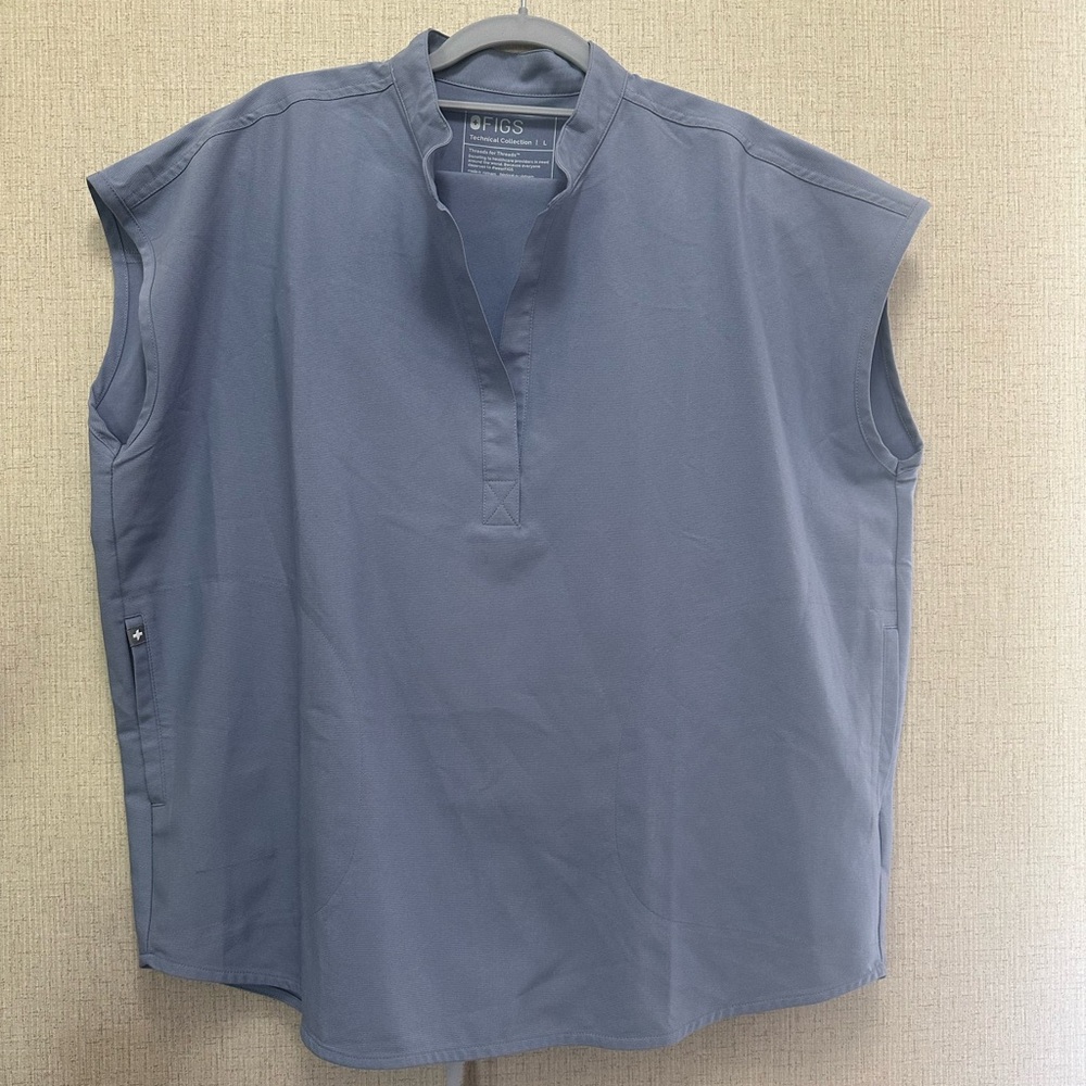 Figs Blue Rafaela Scrub Top Vapor Blue Space Dye Mandarin Collar